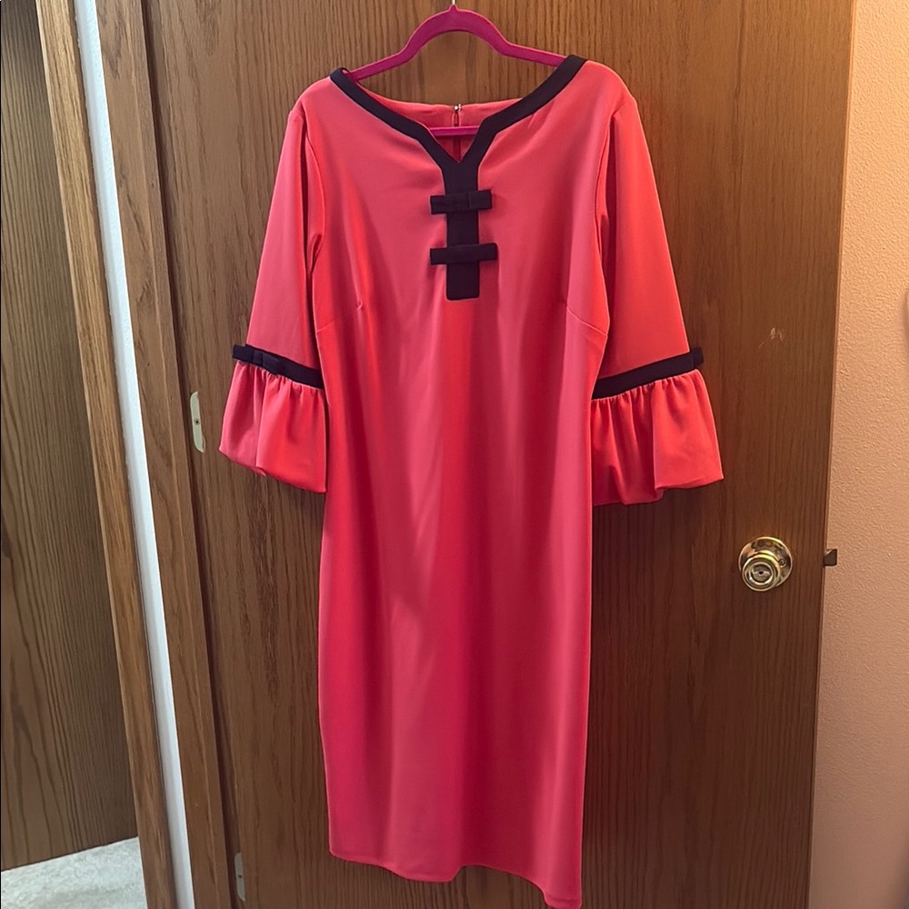 Pink and Orange Casual Sheath Dress with Bell Sleeves